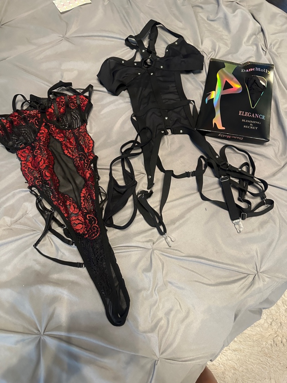 Red & Black Lace Lingerie and Solid Black Lingerie Set
